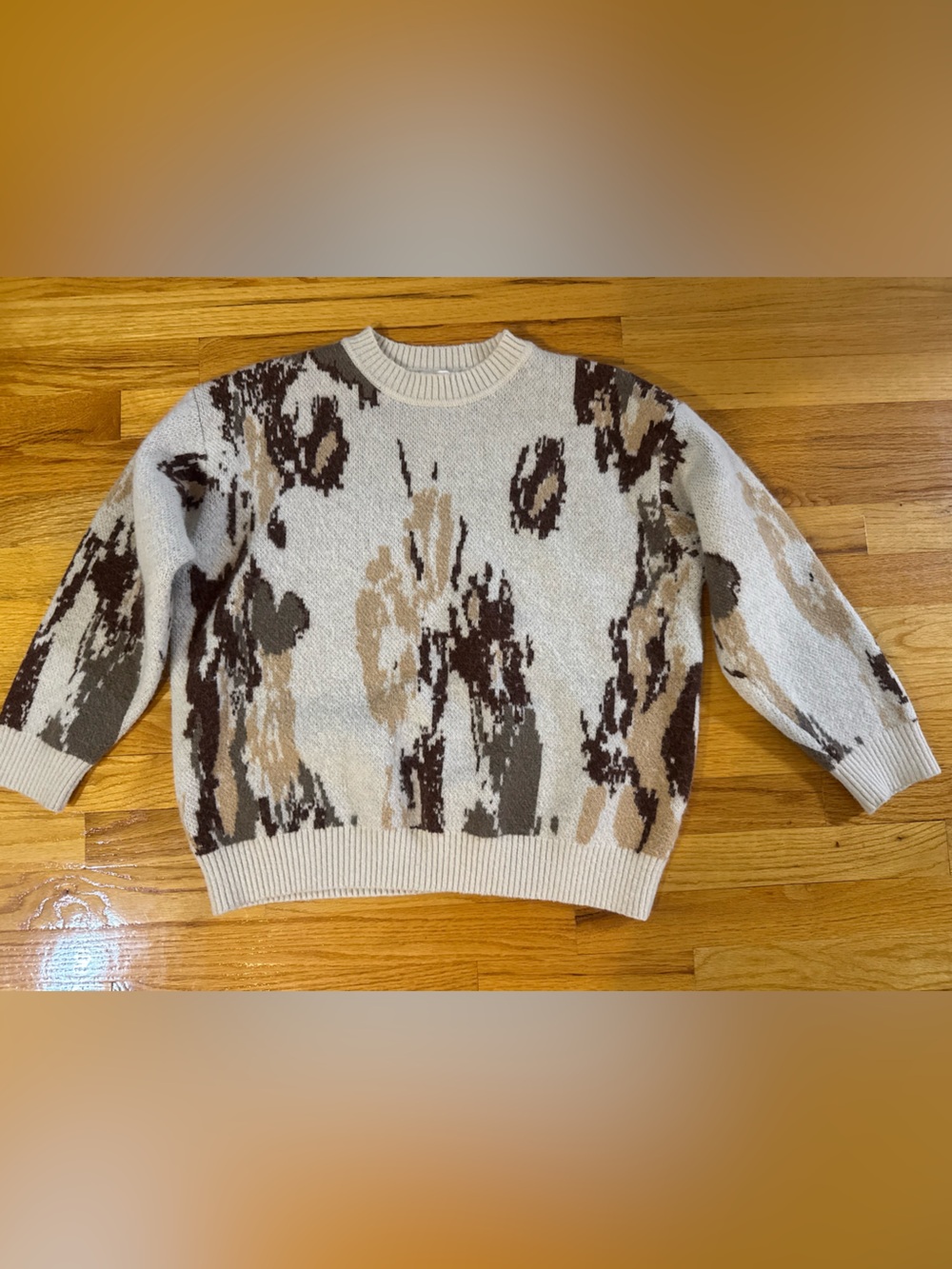 OAK + FORT Abstract Crewneck Sweater in Cream, Brown & Tan